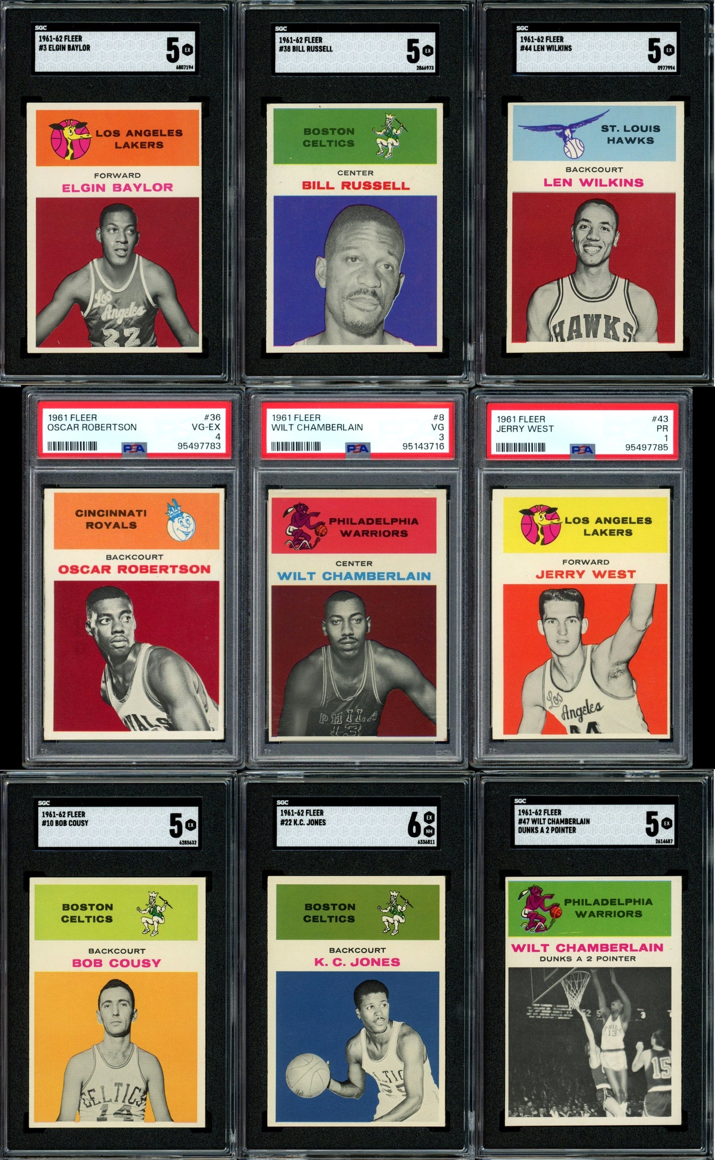 1961 Fleer Basketball Set Break 66 Spot Random Card (Wilt Chamberlain Rookie PSA 3, Oscar Robertson Rookie PSA 4, Jerry West Rookie PSA 1, Wilt Chamberlain Rookie In Action SGC 5, etc!)