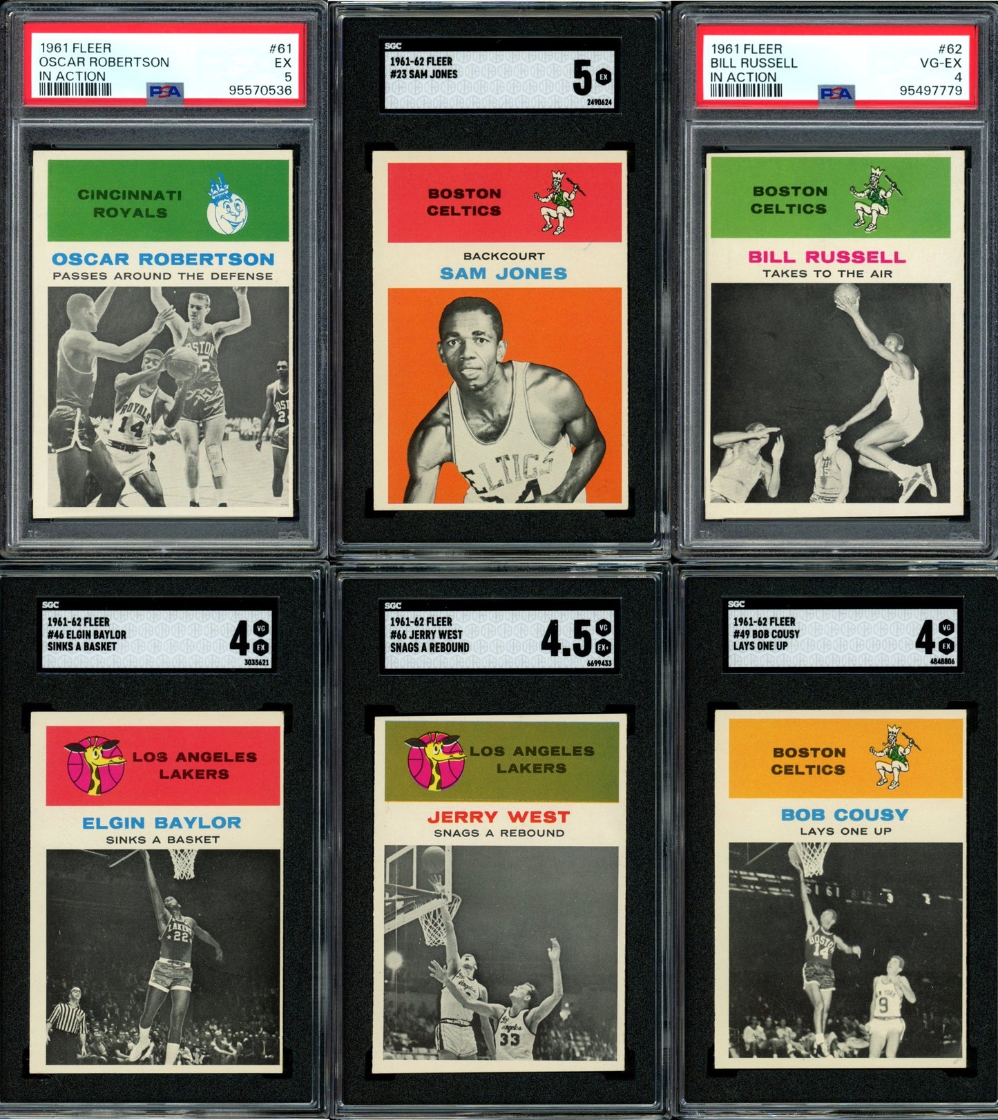1961 Fleer Basketball Set Break 66 Spot Random Card (Wilt Chamberlain Rookie PSA 3, Oscar Robertson Rookie PSA 4, Jerry West Rookie PSA 1, Wilt Chamberlain Rookie In Action SGC 5, etc!)