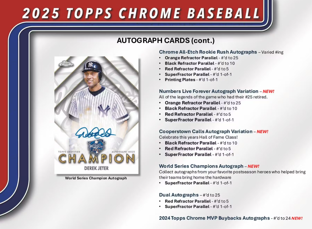 2025 Topps Chrome Baseball 7-Pack Blaster 40-Box Case X 1 25 Topps Chrome Baseball Jumbo Box 30 Spot Random Team Break