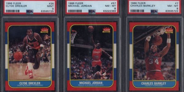 1986 Fleer Basketball Set Break with PSA 8 Michael Jordan Rookie Card