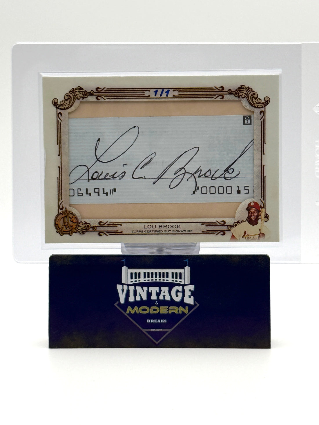 2025 Topps Allen & Ginter Lou Brock Signed Check 1/1