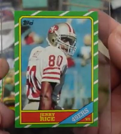 Jerry Rice Rookie Card pulled from 1986 Topps Wax Pack by Vintage Breaks