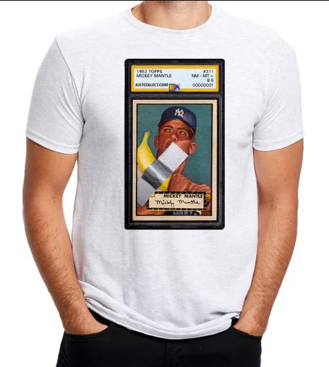 Duct-Taped Banana 1952 Topps Mickey Mantle Rookie Card Shirt Available