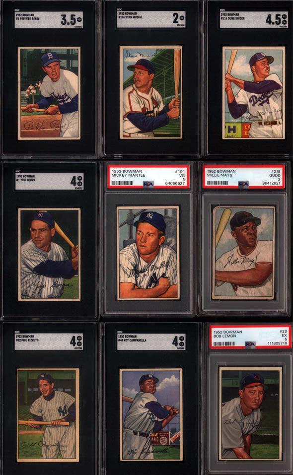 1952 Bowman Baseball Set Break 252 Spot Random Card (Mickey Mantle PSA 3, Willie Mays PSA 2, Yogi Berra SGC 4, etc!)