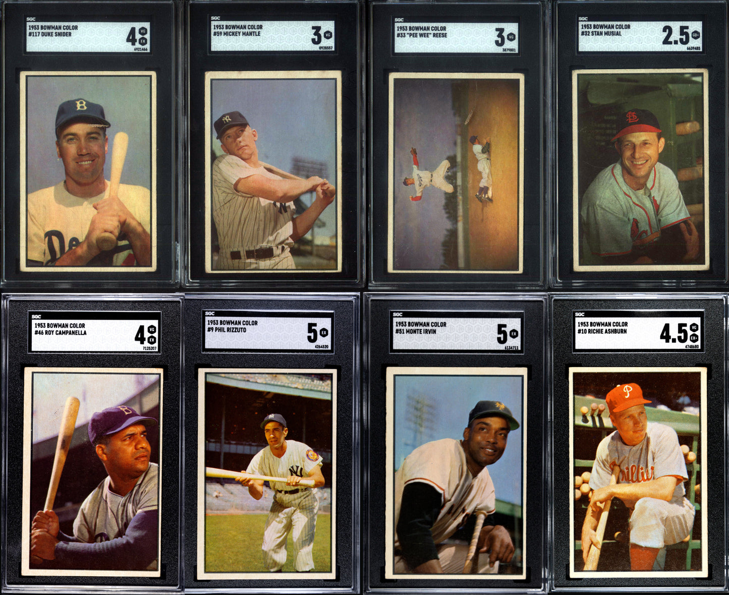 1953 Bowman Color Set Break 160 Spot Random Card (Mickey Mantle SGC 3, Pee Wee Reese SGC 3, Phil Rizzuto SGC 5, Roy Campanella SGC 4, etc!)