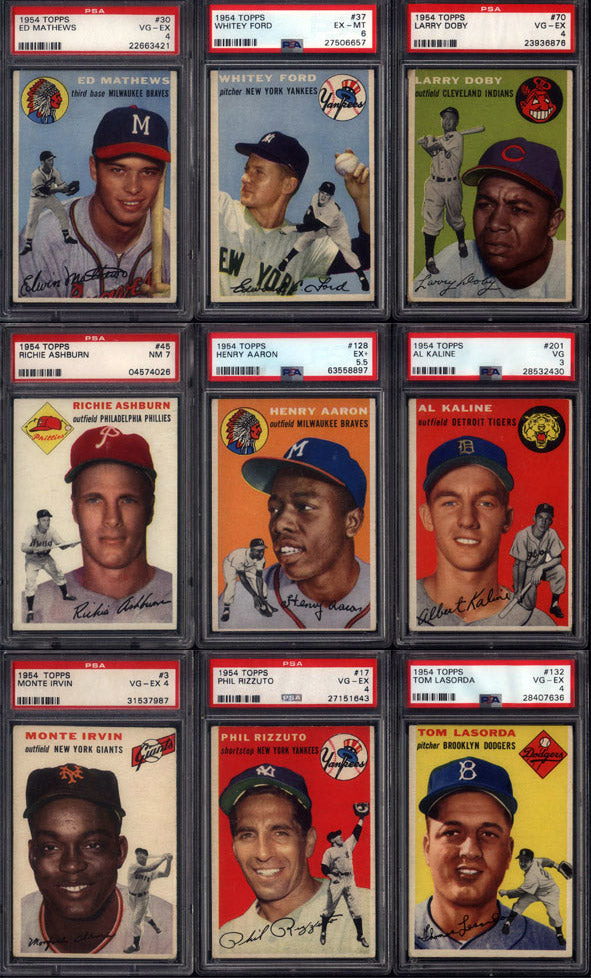 1954 Topps Baseball PSA Graded Near Set Break 180 Spot Random Card (Hank Aaron PSA 5.5, Al Kaline PSA 3, Richie Ashburn PSA 7, etc!)