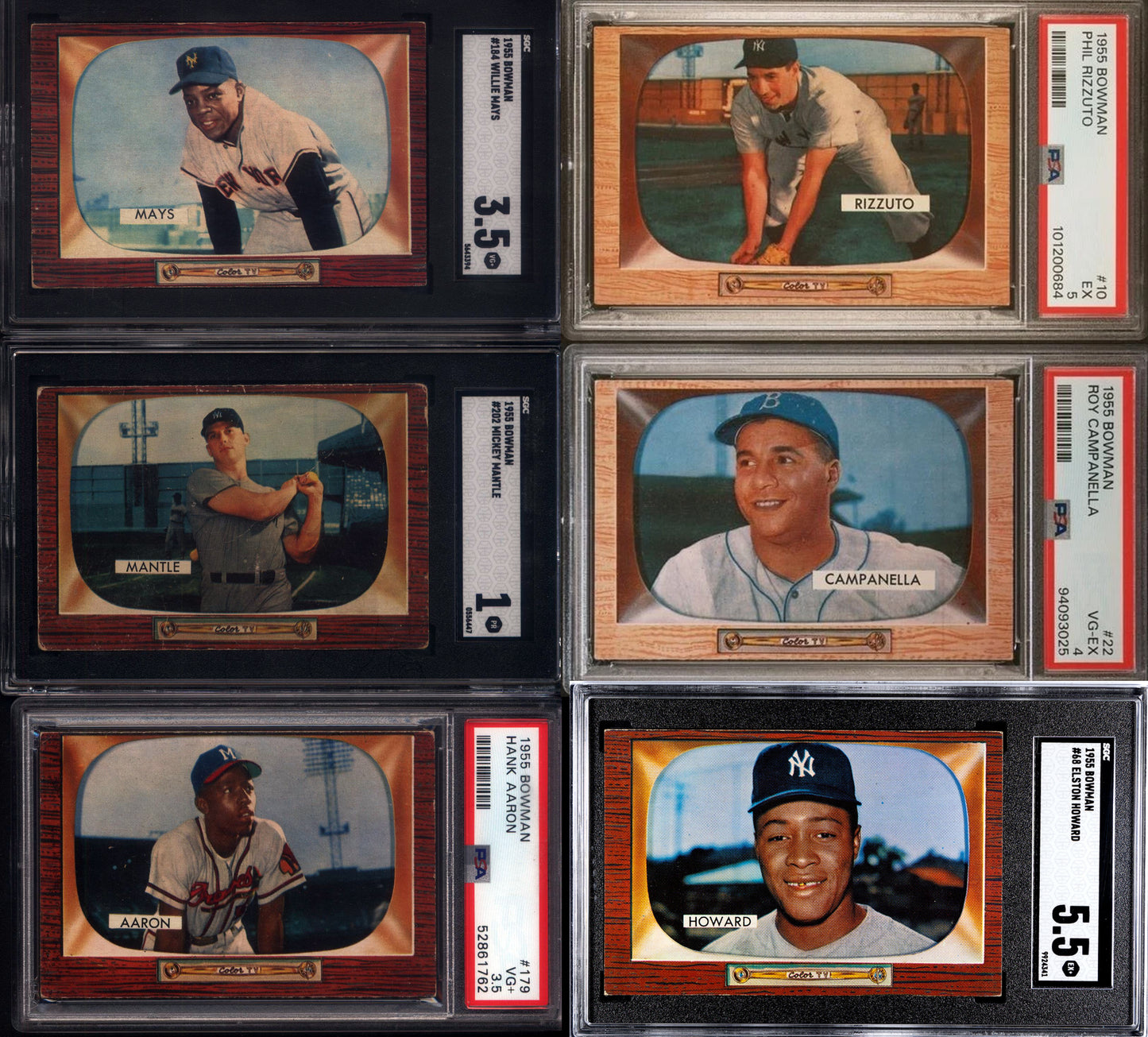 1955 Bowman Baseball Set Break 320 Spot Random Card (Mickey Mantle SGC 1, Hank Aaron 2nd Year PSA 3.5, Willie Mays SGC 3.5, Elston Howard Rookie SGC 5.5, etc!)