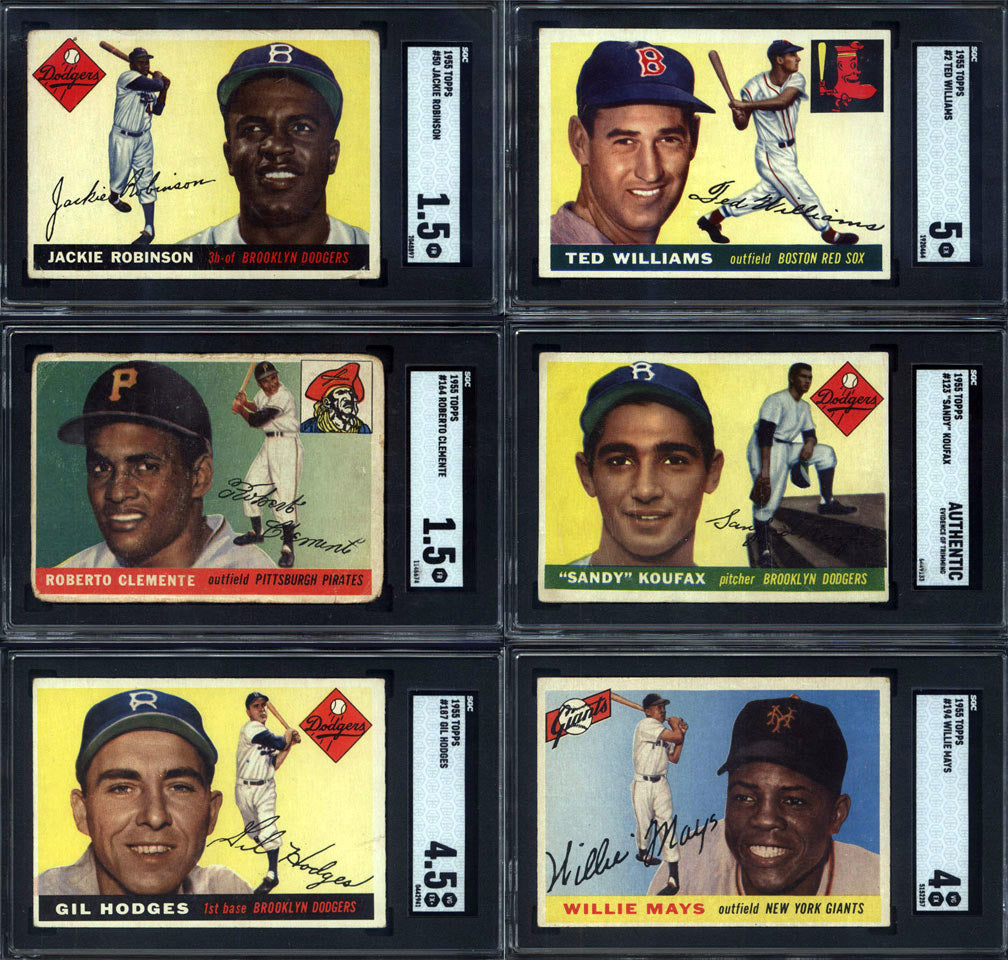 1955 Topps Baseball Complete Set Break 206 Spot Random Card (Roberto Clemente Rookie SGC 1.5, Sandy Koufax Rookie SGC Authentic, Ted Williams SGC 5, Willie Mays SGC 4, Jackie Robinson SGC 1.5, etc.!)