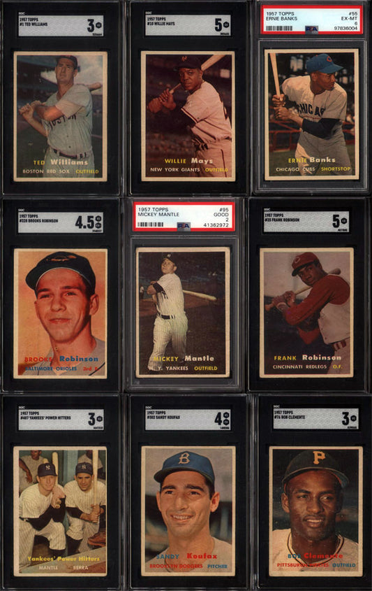 1957 Topps Baseball Set Break 407 Spot Random Card (Mickey Mantle PSA 2, Brooks Robinson Rookie SGC 4.5, Frank Robinson Rookie SGC 5, Willie Mays SGC 5, etc!)