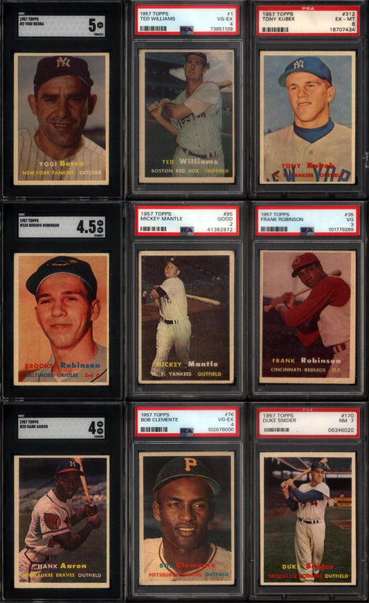 1957 Topps Baseball Set Break 407 Spot Random Card (Mickey Mantle PSA 2, Brooks Robinson Rookie SGC 4.5, Frank Robinson Rookie PSA 3, Ted Williams PSA 4, etc!)