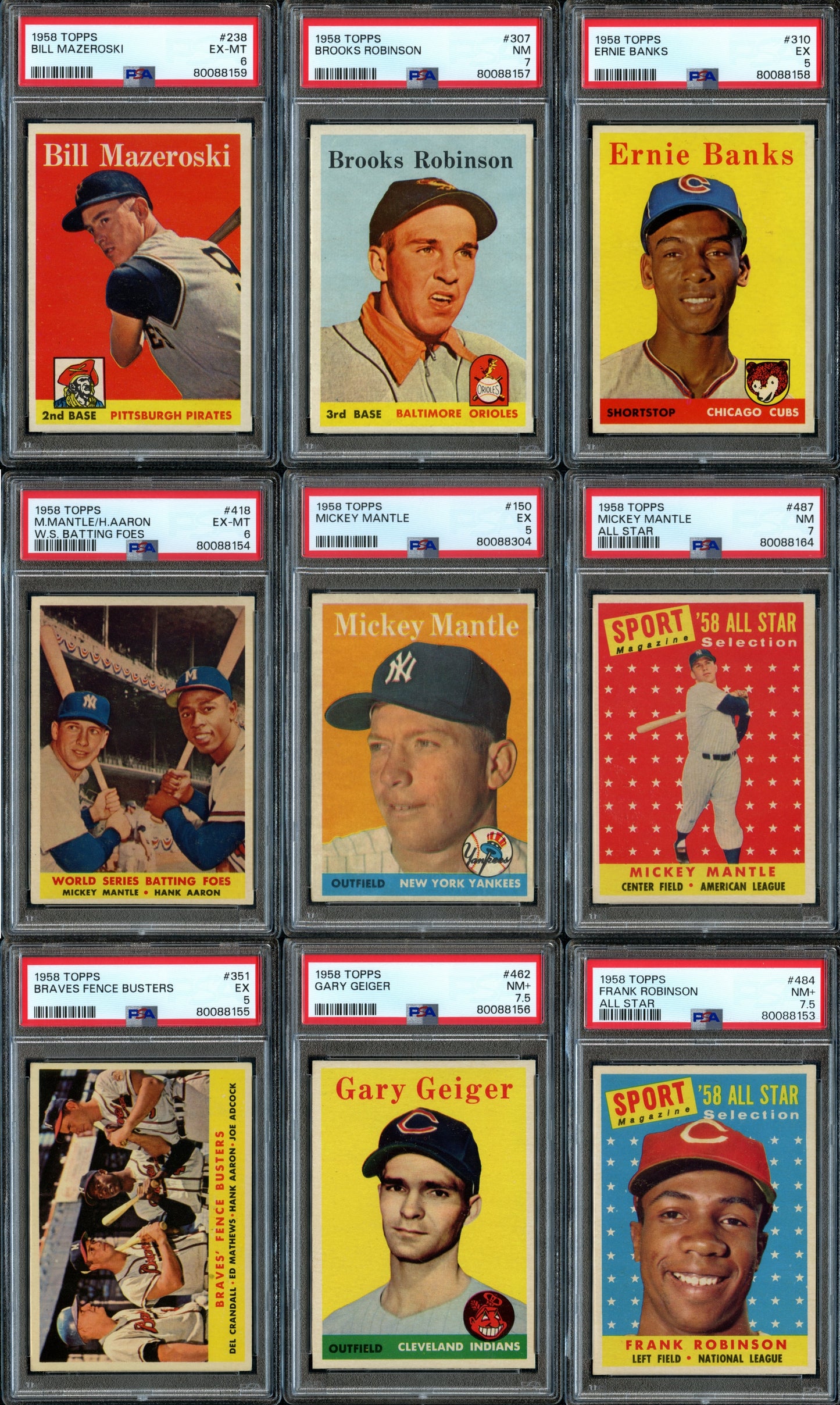 1958 Topps Baseball Set Break 494 Spot Random Card (Mickey Mantle PSA 5, Mickey Mantle All-Star PSA 7, Batting Foes PSA 6, Brooks Robinson PSA 7, etc.!)