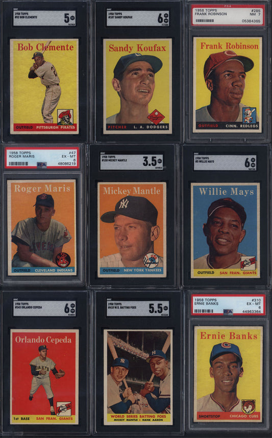 1958 Topps Baseball Set Break 494 Spot Random Card (Mickey Mantle SGC 3.5, Roger Maris Rookie PSA 6, Willie Mays SGC 6, Sandy Koufax SGC 6, etc!)