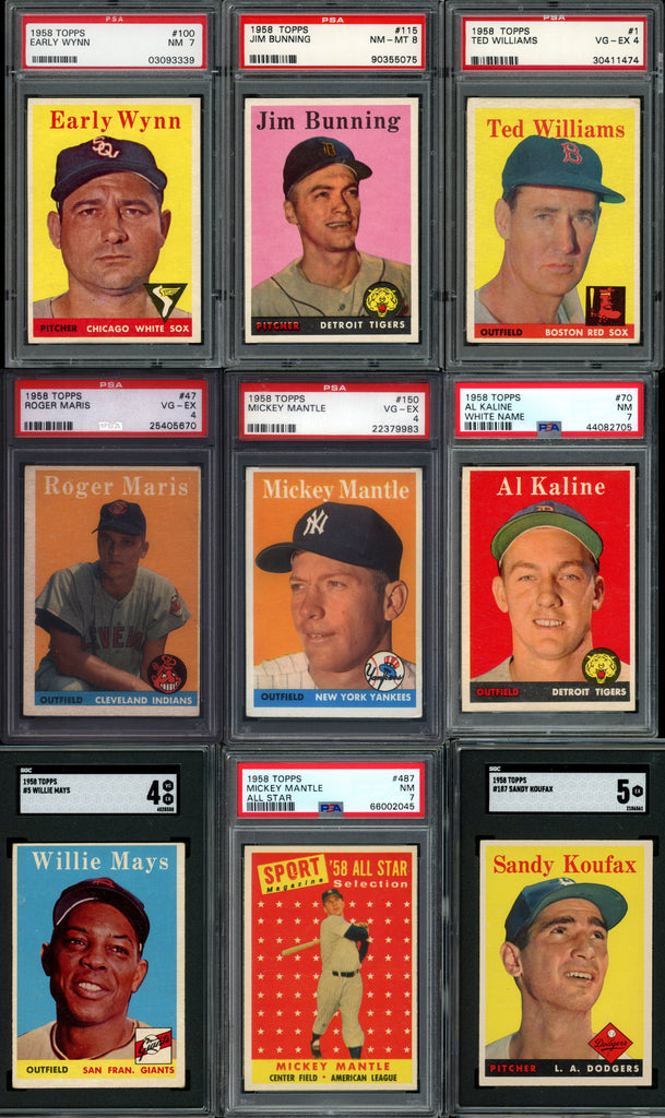 1958 Topps Baseball Set Break 496 Spot Random Card (Mickey Mantle PSA 4, Roger Maris PSA 4, Mickey Mantle All-Star PSA 7, Al Kaline PSA 7, etc!)