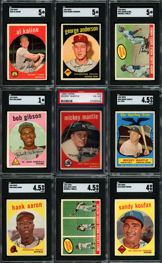1959 Topps Baseball Set Break 572 Spot Random Card (Mickey Mantle PSA 4, Bob Gibson Rookie SGC 1, Mickey Mantle All-Star SGC 4.5, Sparky Anderson Rookie SGC 5, Hank Aaron SGC 4.5, etc!)