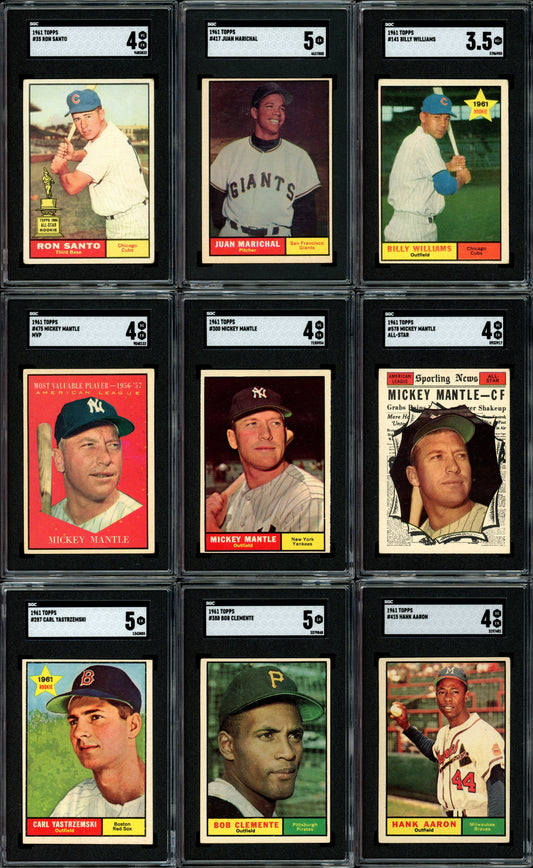 1961 Topps Baseball Set Break 587 Spot Random Card (Mickey Mantle SGC 4, Juan Marichal Rookie SGC 5, Ron Santo Rookie SGC 4, Roberto Clemente SGC 5, Hank Aaron SGC 4, etc!)