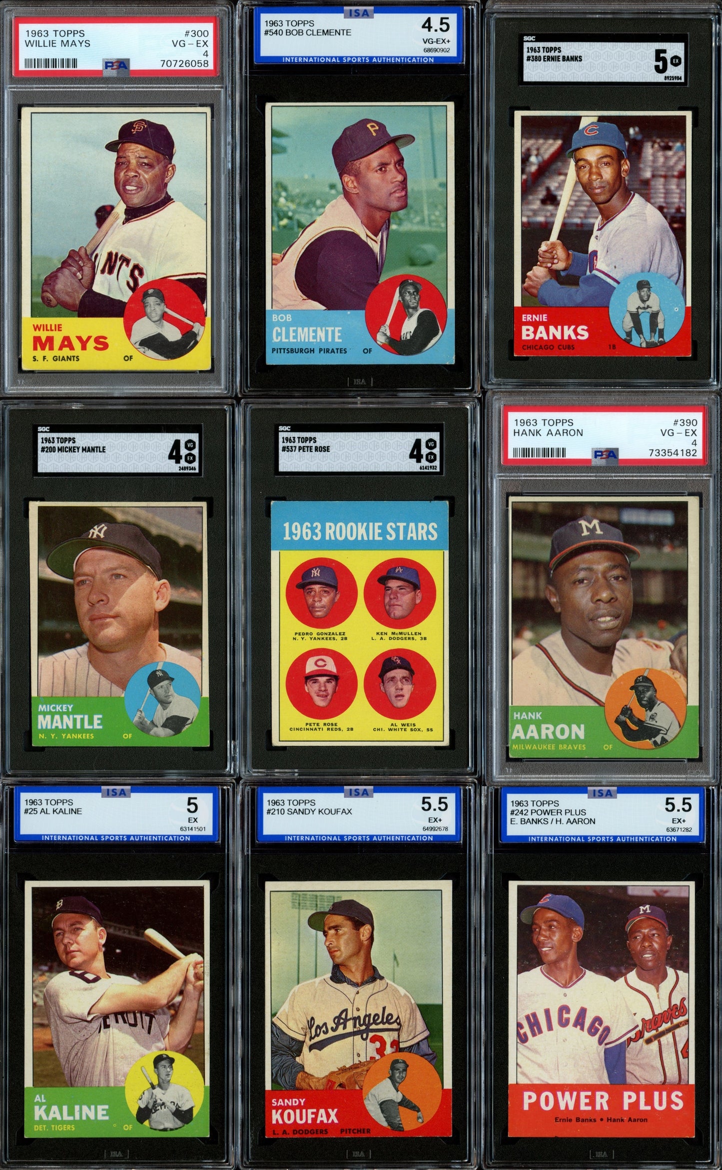 1963 Topps Baseball Set Break 576 Spot Random Card (Pete Rose Rookie SGC 4, Mickey Mantle SGC 4, Ernie Banks SGC 5, Sandy Koufax ISA 5.5, etc.!)