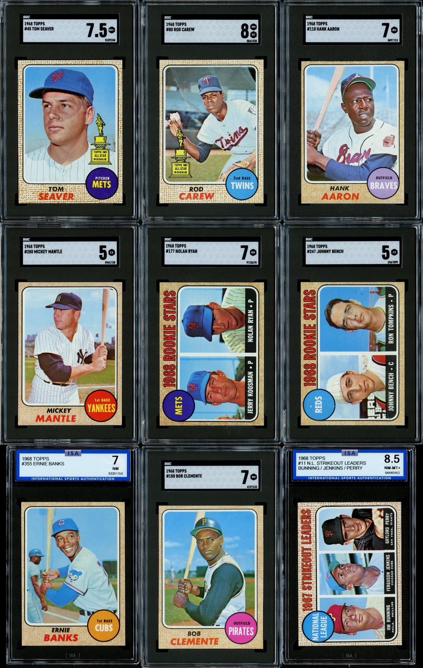 1968 Topps Baseball Set Break 598 Spot Random Card (Nolan Ryan Rookie SGC 7, Mickey Mantle SGC 5, Johnny Bench SGC 5, Tom Seaver SGC 7.5, Rod Carew SGC 8, etc.!)