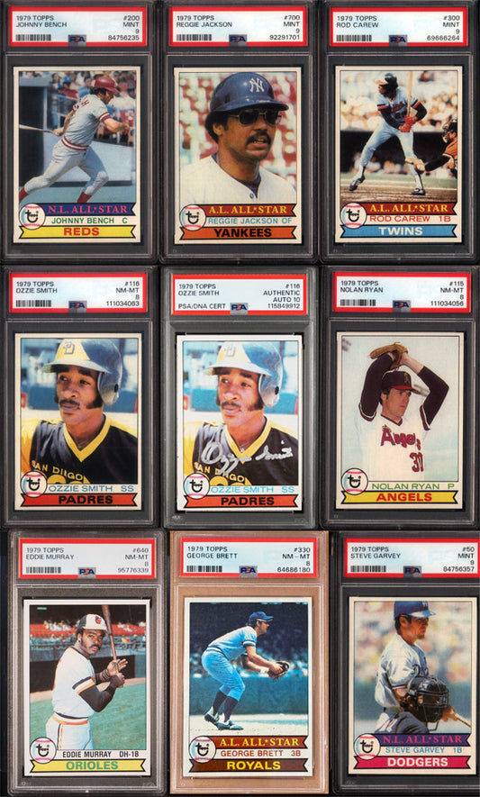 1979 Topps Baseball Set Break 726 Spot Random Card (Ozzie Smith Rookie PSA 8, Ozzie Smith Signed Rookie w/ PSA 10 Auto, Nolan Ryan PSA 8, Reggie Jackson PSA 9, etc!)