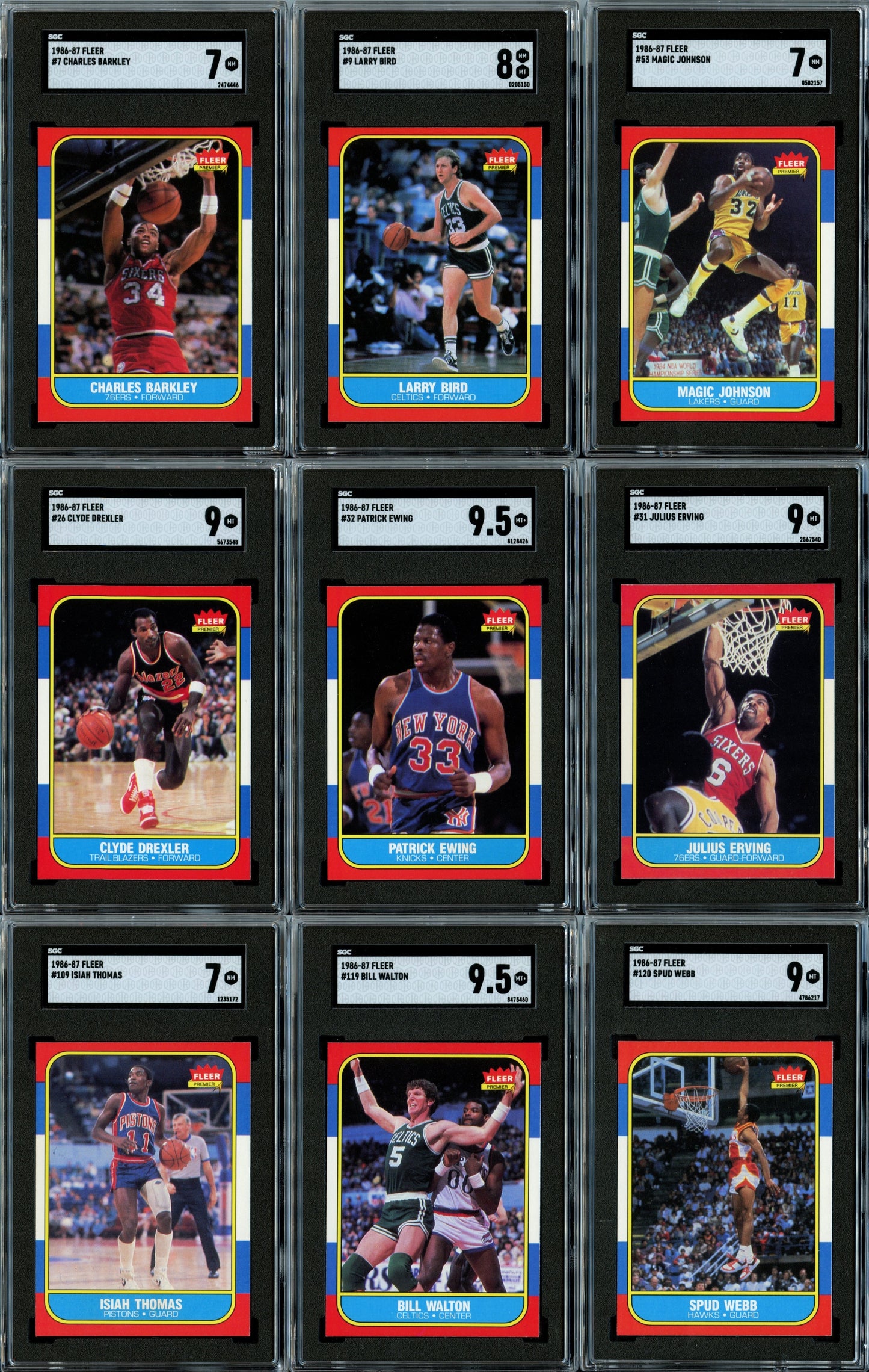 1986 Fleer Basketball Set Break 132 Spot Random Card (Michael Jordan Rookie PSA 9, Patrick Ewing Rookie SGC 9.5, Clyde Drexler Rookie SGC 9, Julius Erving SGC 9, Larry Bird SGC 8, etc.!)