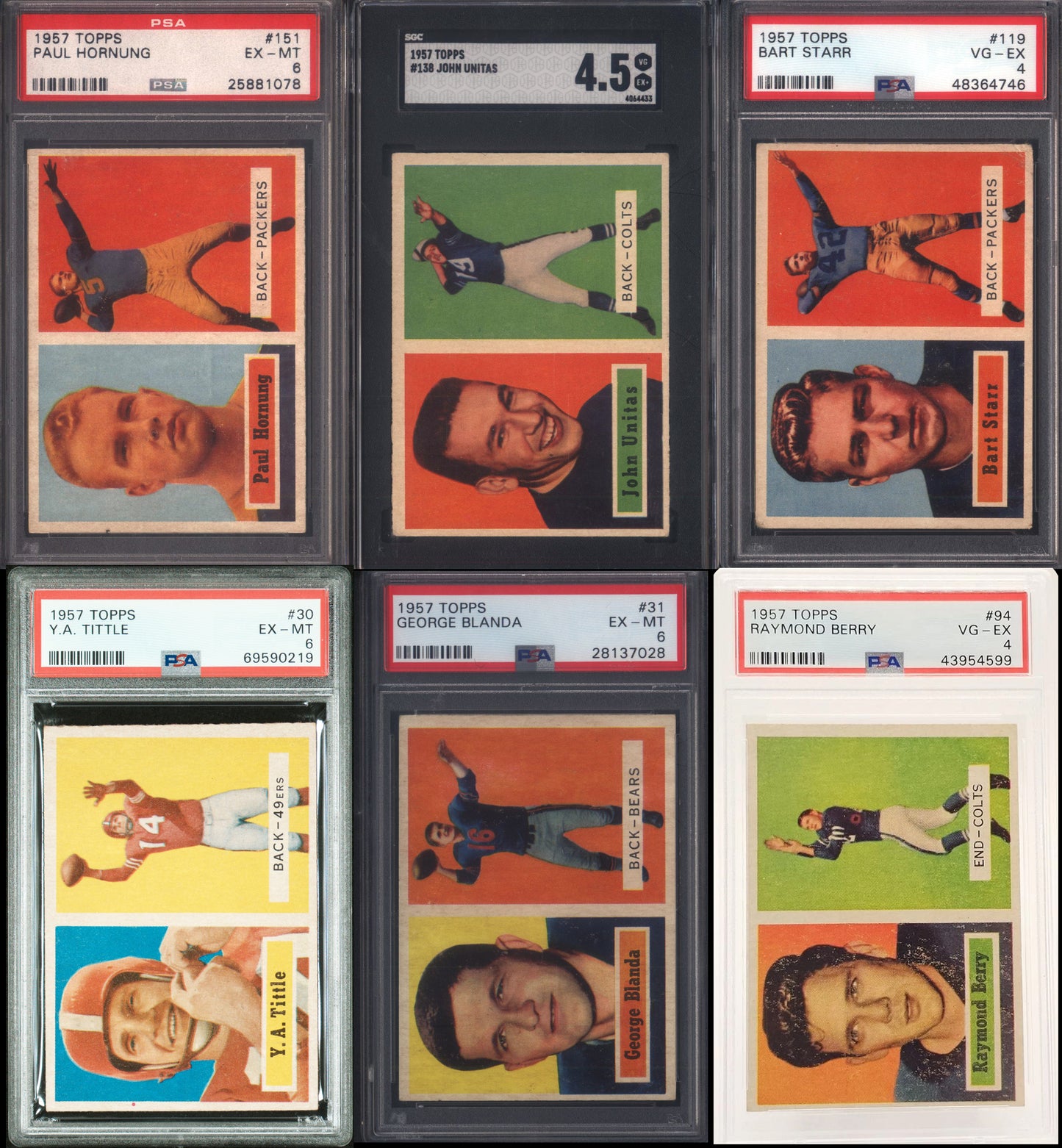 1957 Topps Football Set Break 154 Spot Random Card (Bart Starr Rookie PSA 4, Johnny Unitas Rookie SGC 4.5, Paul Hornung Rookie PSA 6, etc!)