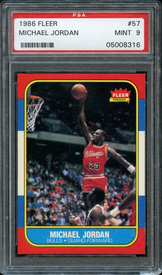 1986 Fleer Basketball Set Break 132 Spot Random Card (Michael Jordan Rookie PSA 9, Hakeem Olajuwon Rookie PSA 9, Clyde Drexler Rookie PSA 9, Julius Erving PSA 9, etc.!)