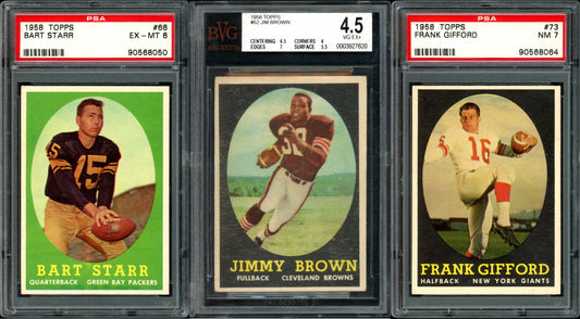 1958 Topps Football Set Break 132 Spot Random Card (Jim Brown Rookie BVG 4.5, Bart Starr PSA 6, Frank Gifford PSA 7, etc!)
