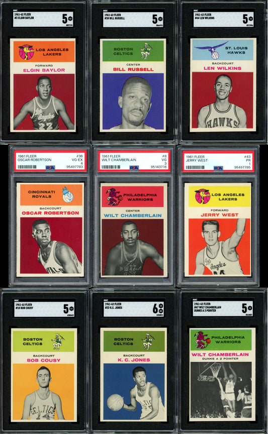 1961 Fleer Basketball Set Break 66 Spot Random Card (Wilt Chamberlain Rookie PSA 3, Oscar Robertson Rookie PSA 4, Jerry West Rookie PSA 1, Wilt Chamberlain Rookie In Action SGC 5, etc!)