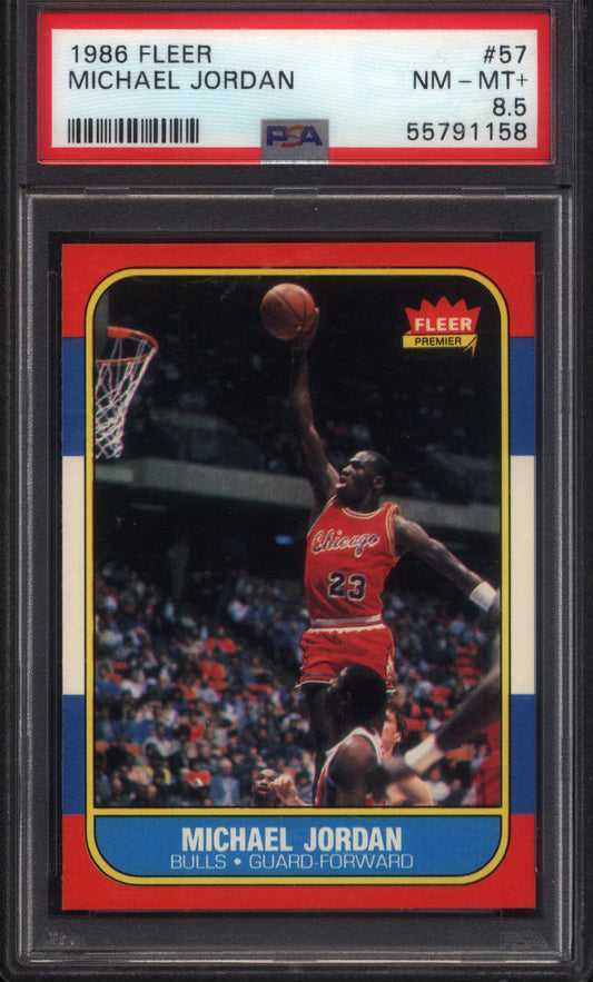 1986 Fleer Basketball Set Break 132 Spot Random Card (Michael Jordan Rookie PSA 8.5, Clyde Drexler Rookie PSA 9, Akeem Olajuwon Rookie PSA 8.5, etc!)