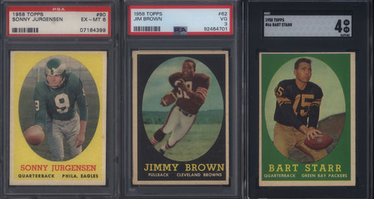 1958 Topps Football Set Break 132 Spot Random Card (Jim Brown Rookie PSA 3, Sonny Jurgensen Rookie PSA 6, Bart Starr 2nd Year SGC 4, etc!)