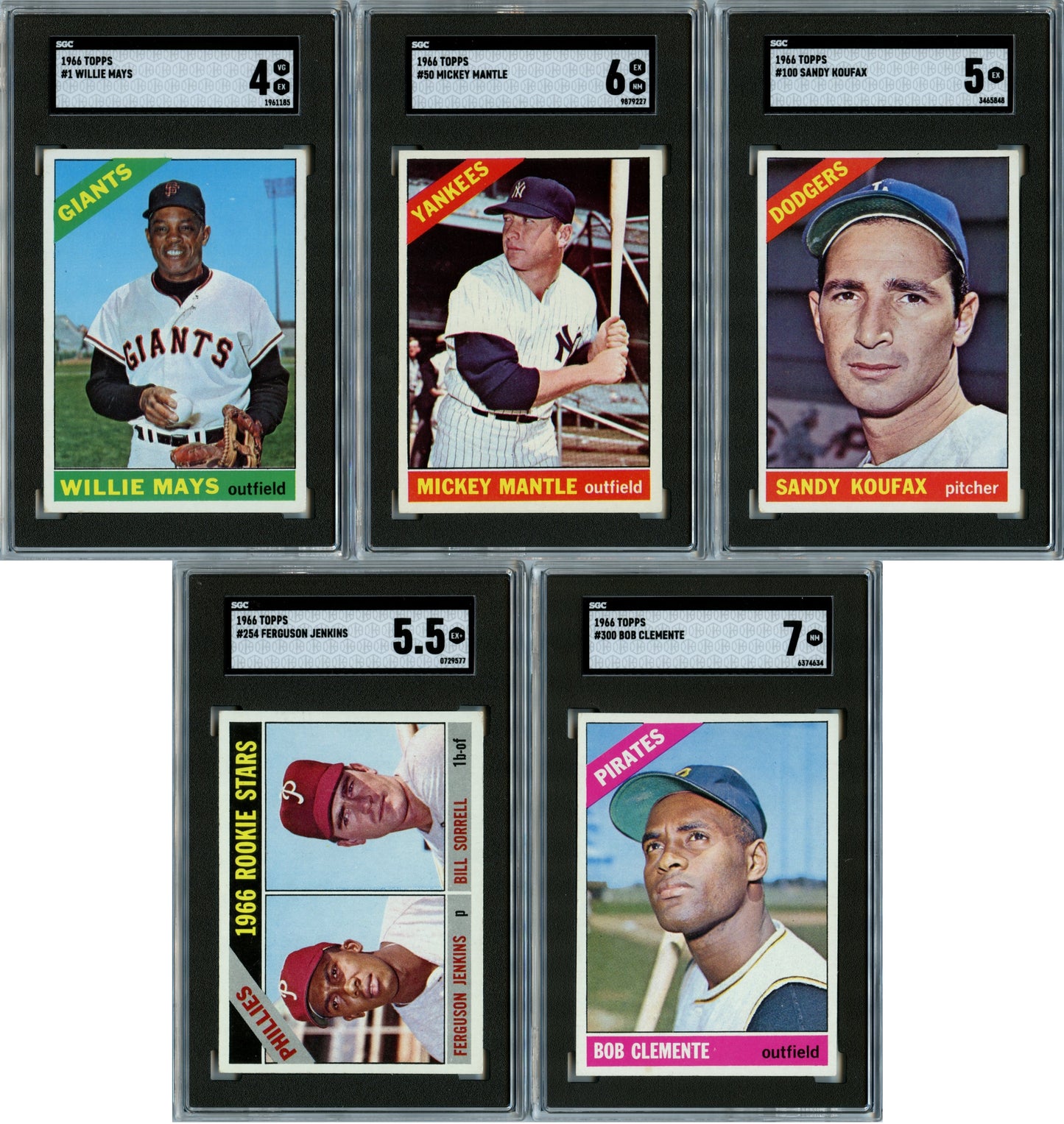 1966 Topps Baseball Set Break with Variations 602 Spot Random Card (Mickey Mantle SGC 6, Roberto Clemente SGC 7, Fergie Jenkins Rookie SGC 5.5, Sandy Koufax SGC 5, etc!)